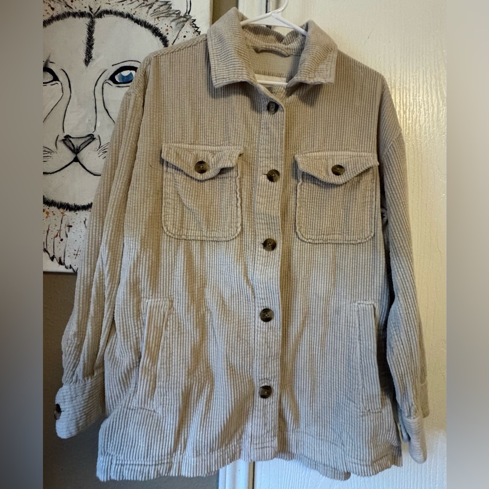 Aerie Beige Corduroy Utility Jacket with Button Front